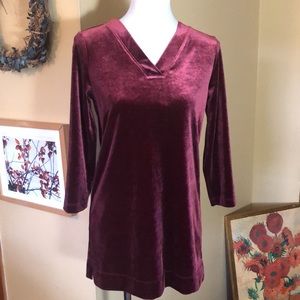 LANDS END Size XS Velvet Stretch Tunic V-Neck Ladies Top Holiday Soft $60 NEW